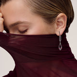 Serpent Chain Drop Earrings Sterling Silver with Ruby & Black Diamonds