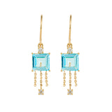Sky Blue Topaz & Diamond Chain Drop Earrings