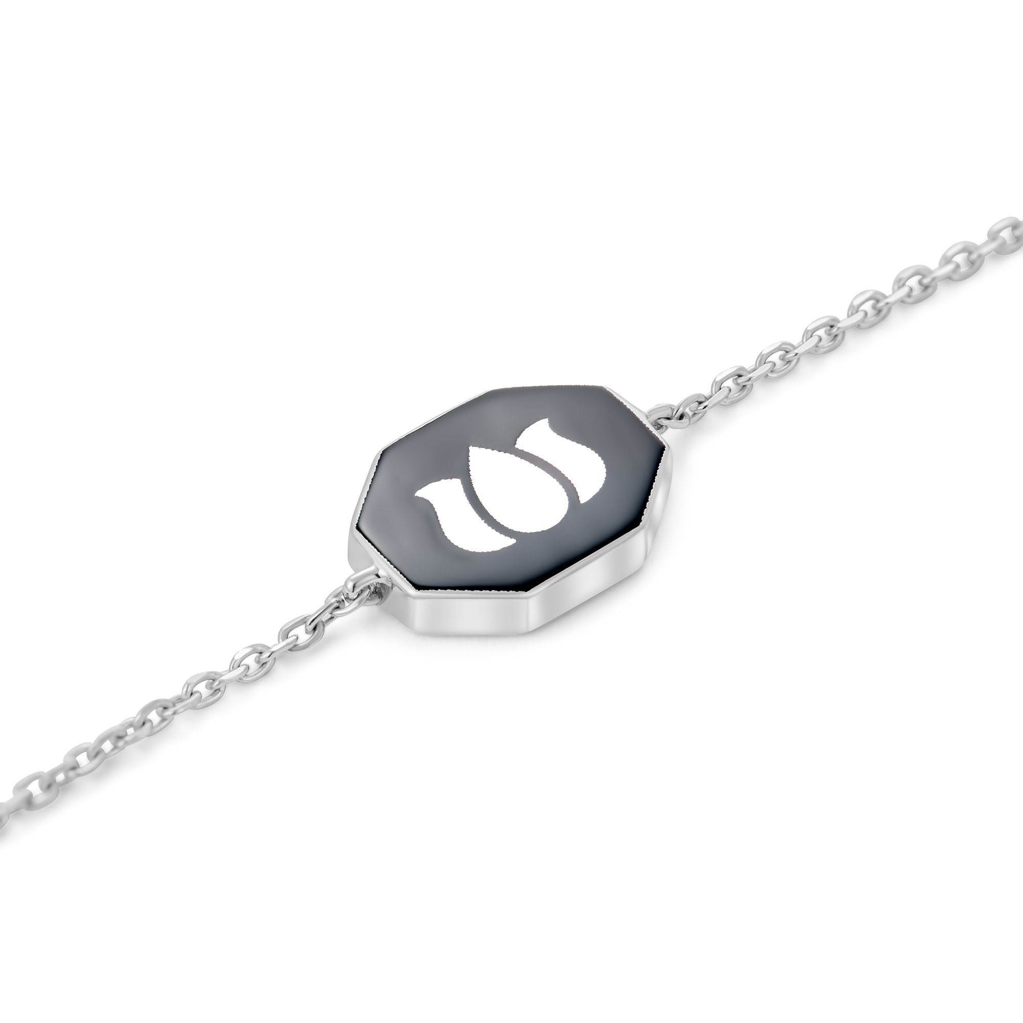 Inessa black ceramic lotus charm with white rhodium silver showing contrast design from Strength Collection