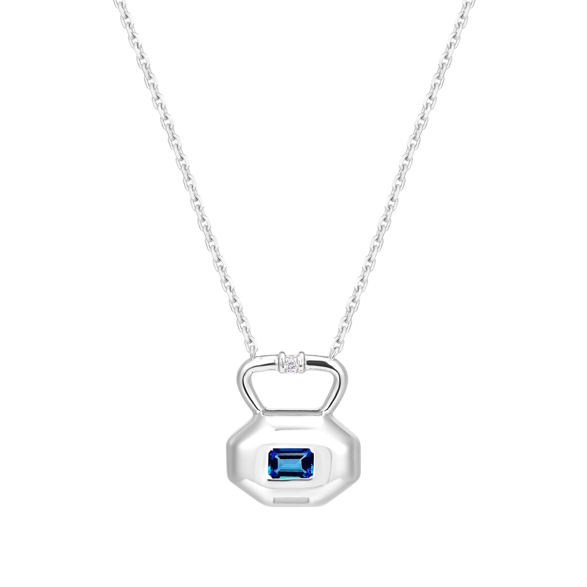 December blue topaz birthstone lock pendant from Milestones Collection shown front view in recycled sterling silver