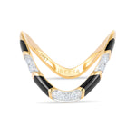 Inessa 14k gold wave ring with black ceramic segments and diamonds, front view