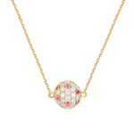Inessa lotus ball necklace with diamonds and pink tourmalines in 14k reclaimed gold from Strength Collection