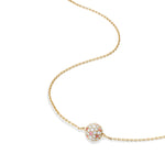 Diamond tourmaline lotus ball necklace showing 7mm pendant size and adjustable chain for layering