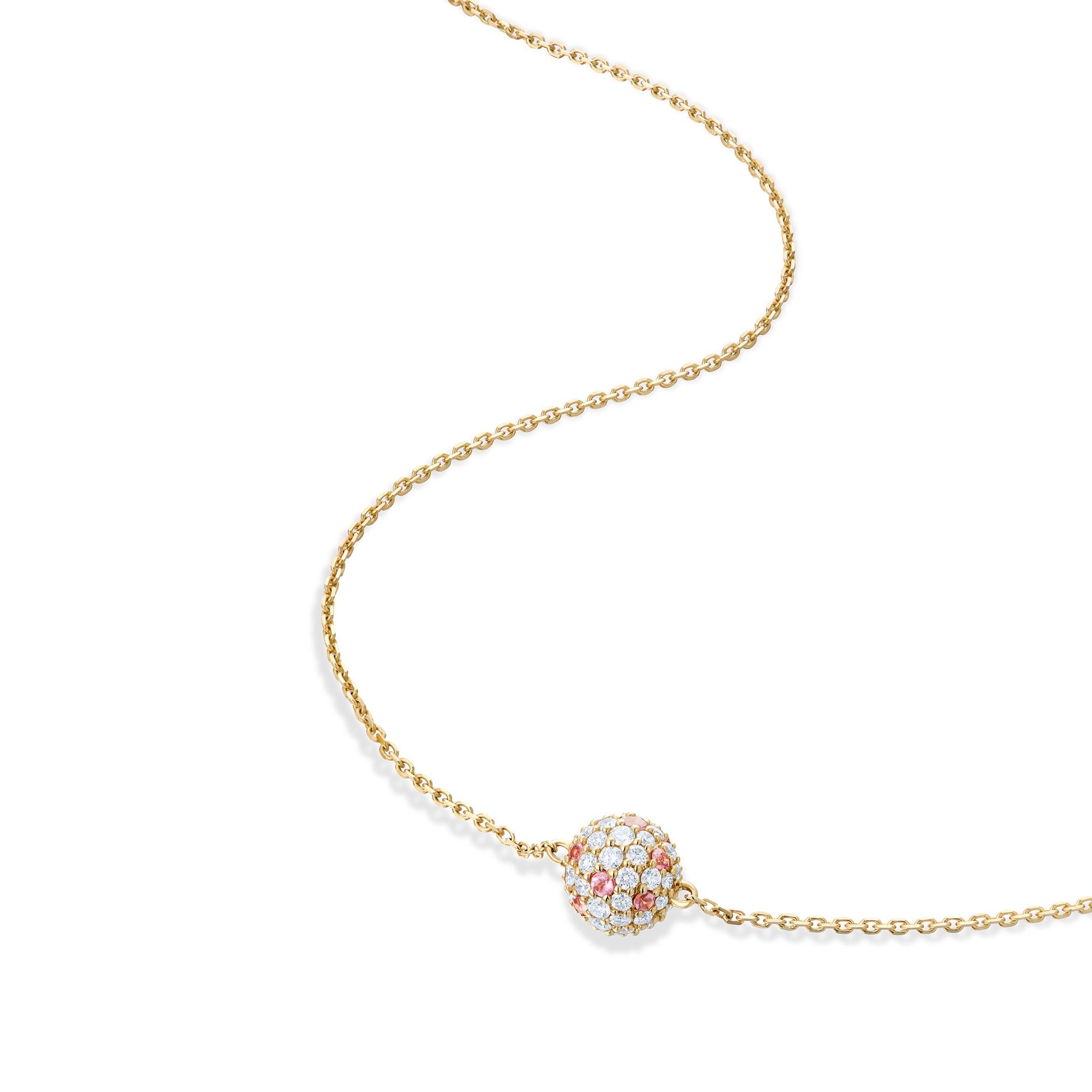 Diamond tourmaline lotus ball necklace showing 7mm pendant size and adjustable chain for layering