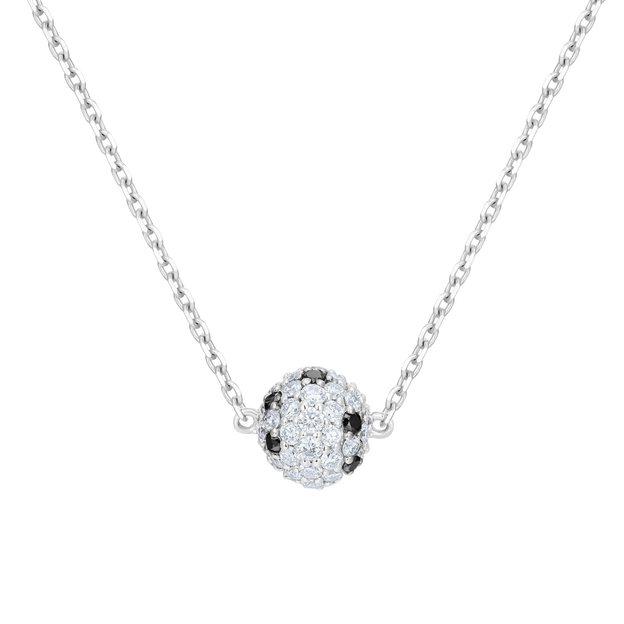 Inessa silver lotus ball necklace with black and white diamonds from Strength Collection recycled sterling