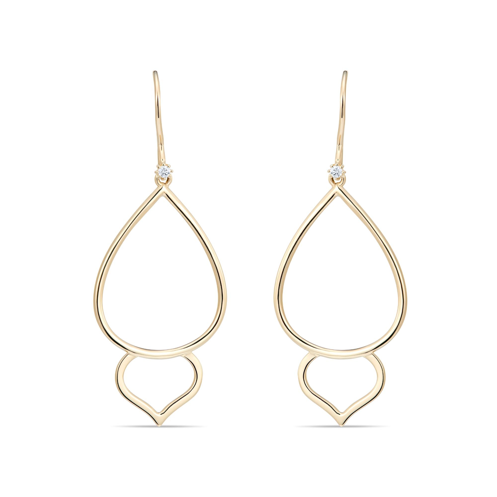 Inessa lotus bud hoop earrings in 14k reclaimed gold with diamonds showing sculptural outline design