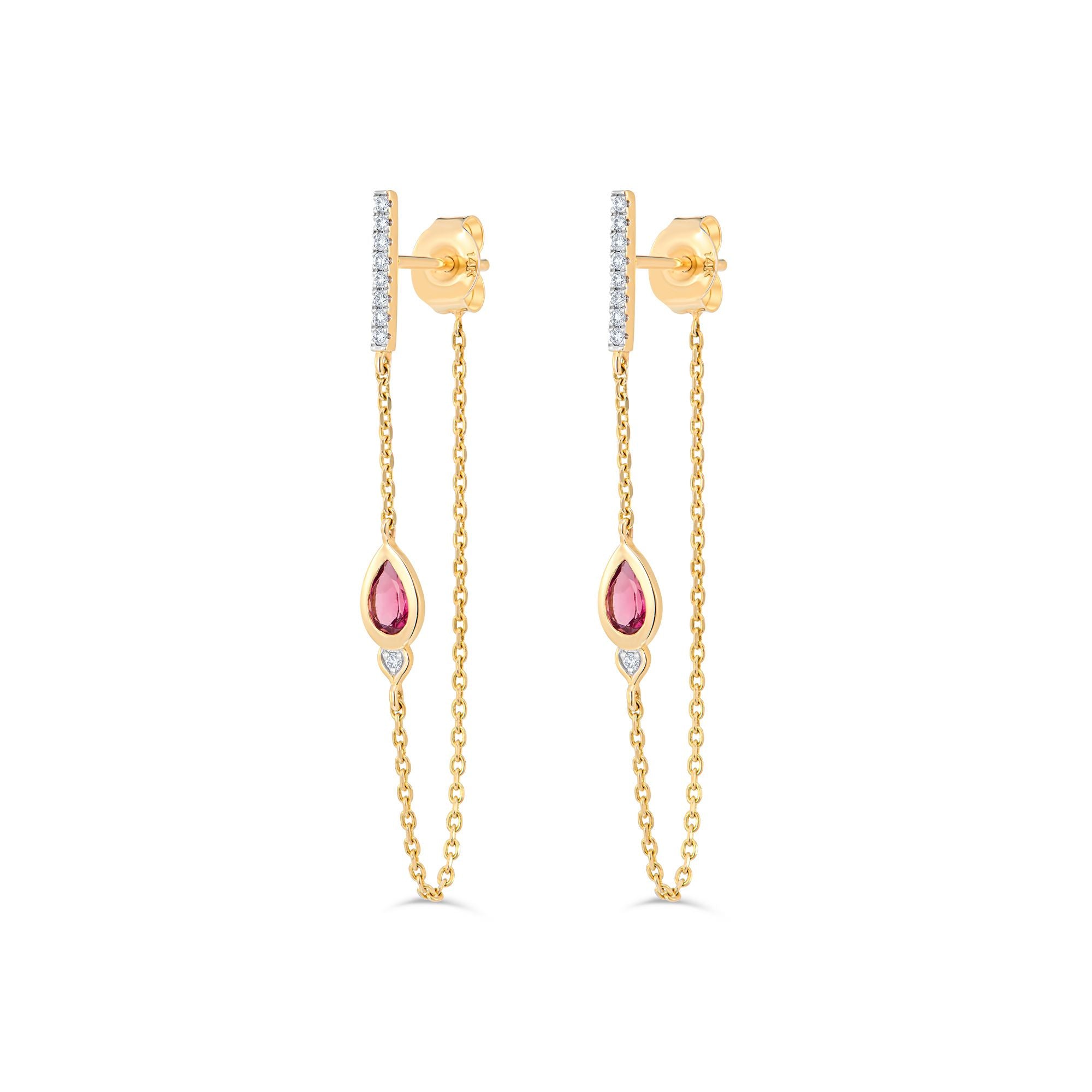Inessa lotus bud drop earrings with pink tourmaline and diamonds in 14k reclaimed gold from Strength 