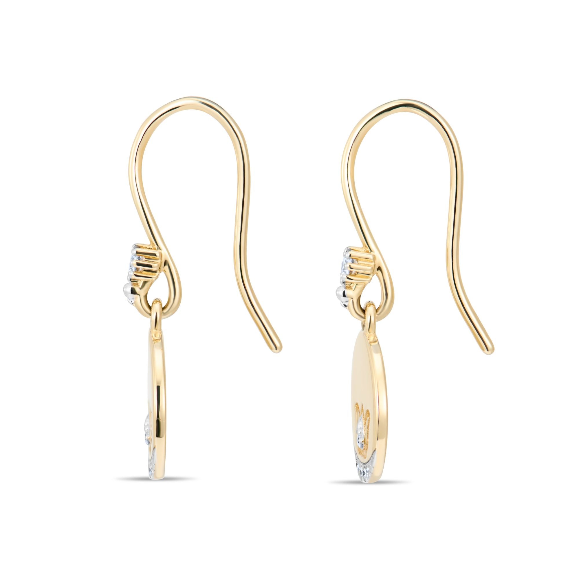 Side view of lotus coin earrings showing hook wire construction and 11mm coin diameter