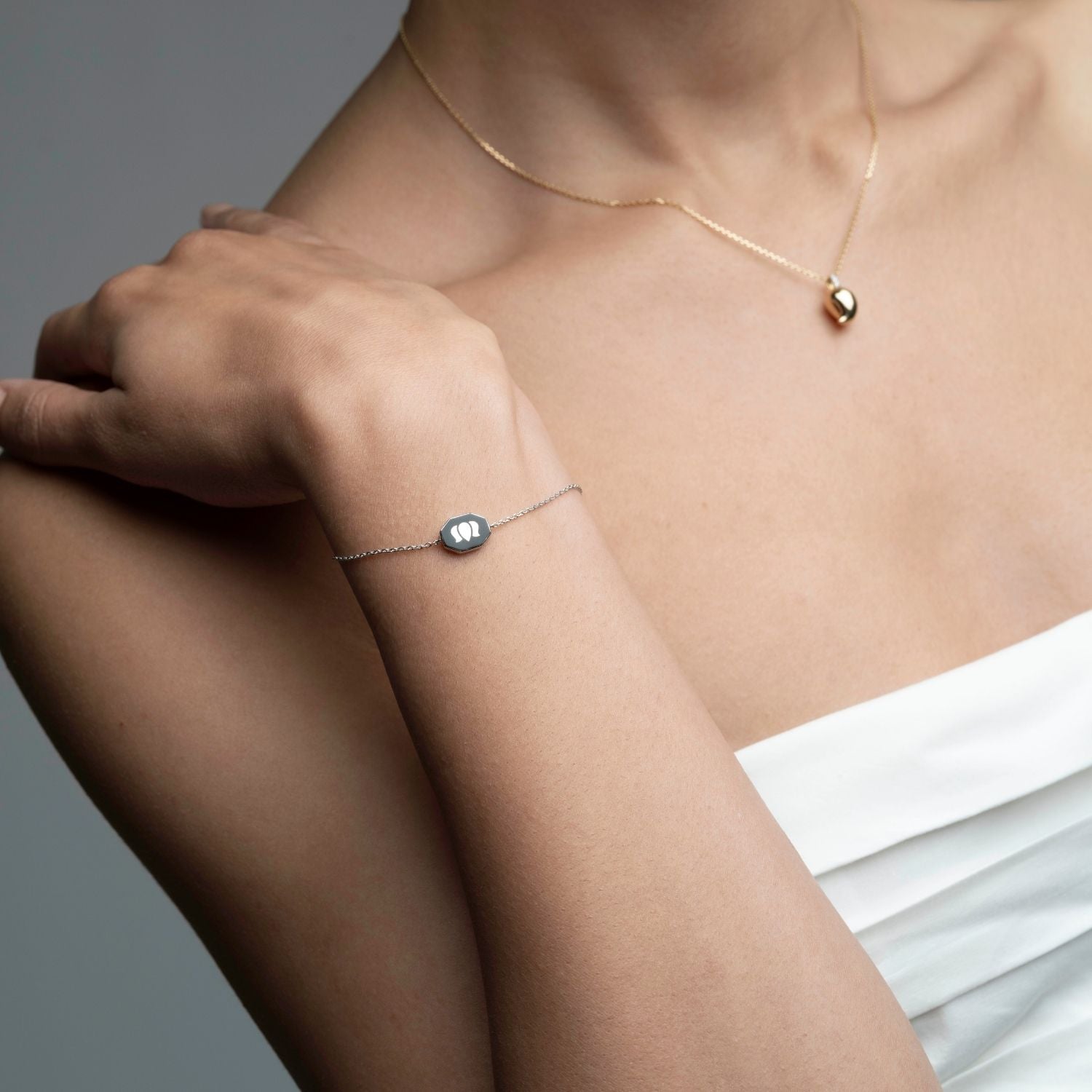 14k gold mango diamond pendant necklace worn with bracelet from Inessa Love Collection