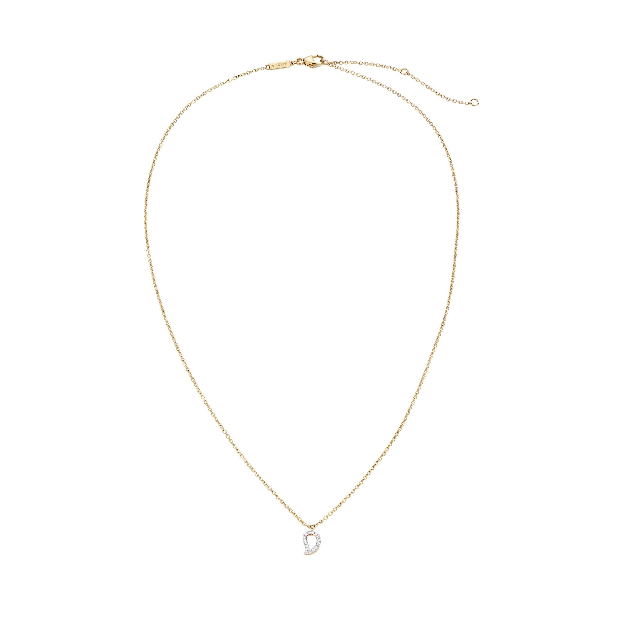 Complete small mango diamond outline necklace in gold showing adjustable short chain perfect for layering