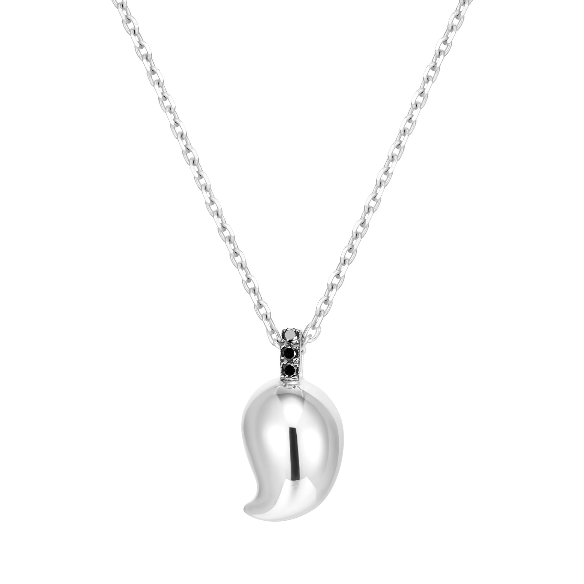Inessa silver mango pendant necklace with black diamond bail, Love Collection symbolic jewelry for everyday wear