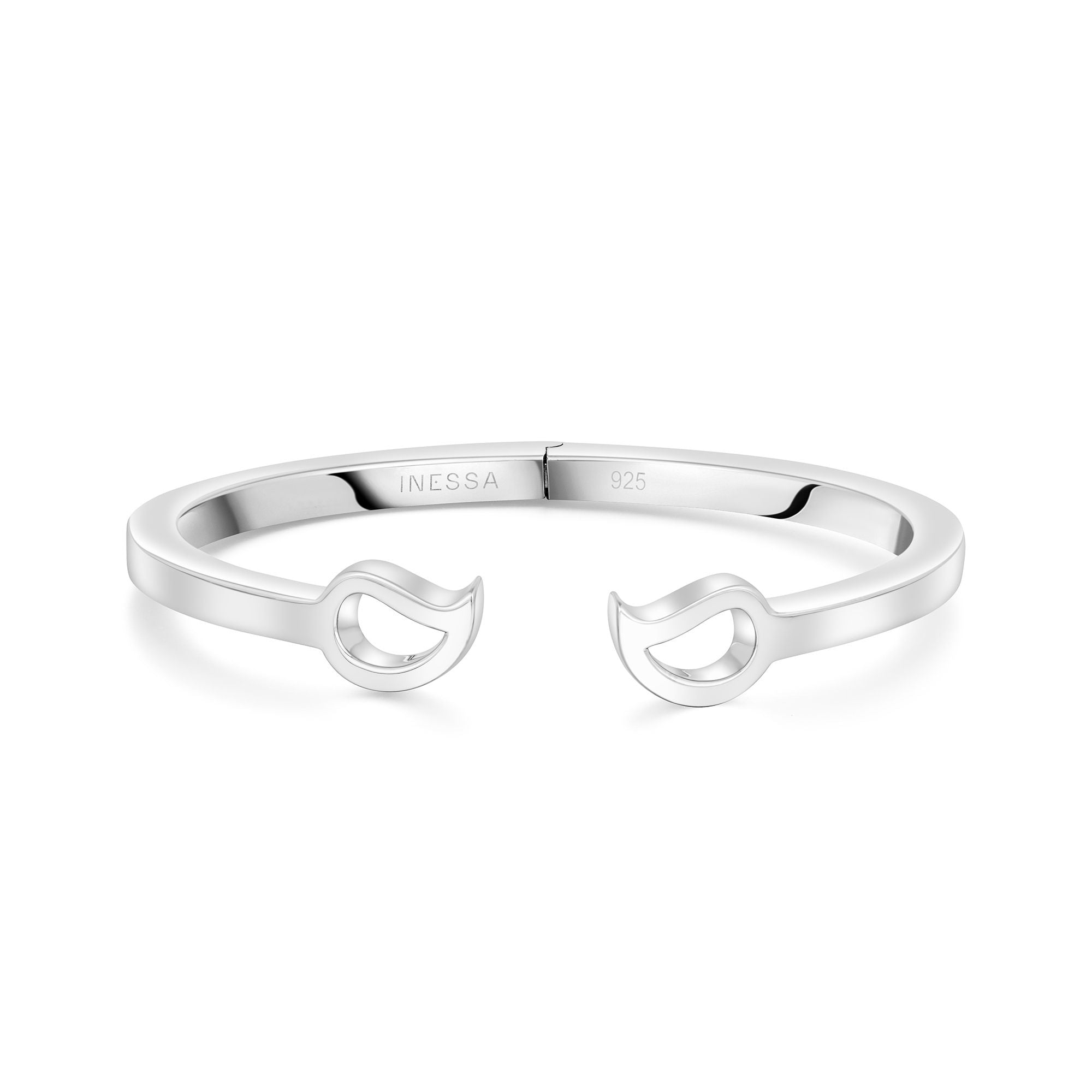 Inessa mango silver bracelet in sterling silver with dual mango motifs, Love Collection open bangle style