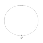 Complete sterling silver mango pendant necklace in circular layout showing adjustable chain length and proportions