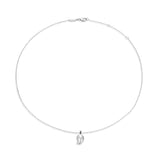 Complete sterling silver mango pendant necklace in circular layout showing adjustable chain length and proportions