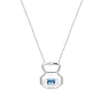 March aquamarine birthstone lock pendant from Milestones Collection shown front view in recycled sterling silver