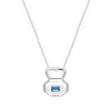 March aquamarine birthstone lock pendant from Milestones Collection shown front view in recycled sterling silver