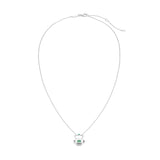 May emerald birthstone lock pendant shown full length displaying chain length and pendant positioning