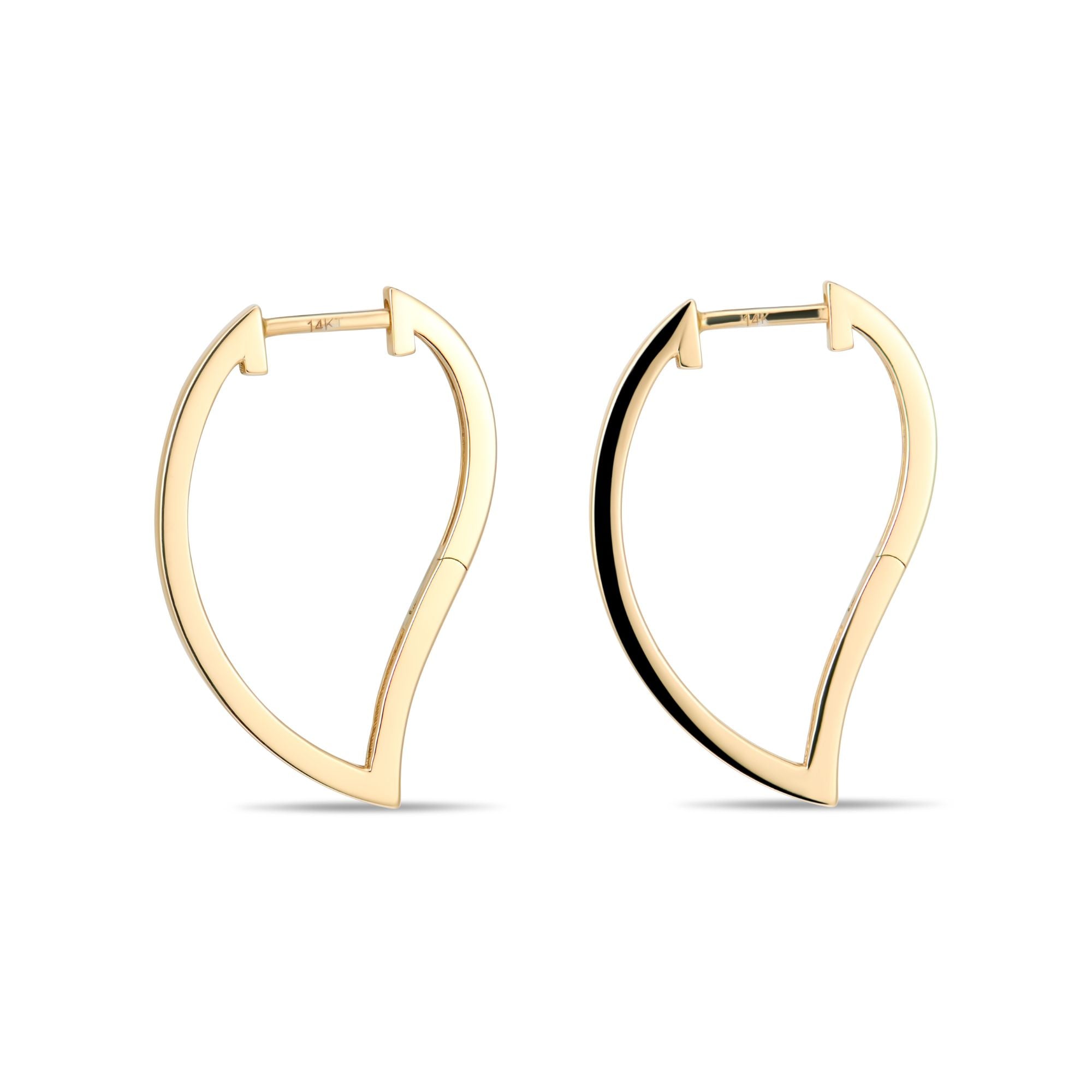 Inessa mini mango hoop earrings in 14k gold with secure hinge closure, Love Collection organic shaped hoops