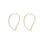 Artistic view of mini mango hoop earrings in gold displaying unique organic teardrop shape and design details