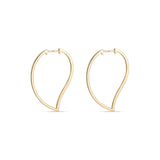Artistic view of mini mango hoop earrings in gold displaying unique organic teardrop shape and design details