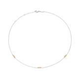 Inessa mixed metal trio necklace, rhodium silver chain with 14k gold bead clusters, adjustable
