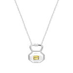 November citrine birthstone lock pendant from Milestones Collection shown front view in recycled sterling silver
