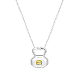 November citrine birthstone lock pendant from Milestones Collection shown front view in recycled sterling silver