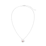 October pink tourmaline birthstone lock pendant shown full length displaying chain length and pendant positioning
