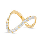Inessa pink tourmaline wave ring with diamonds in 14k reclaimed gold, angled styling view