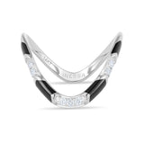 Inessa rhodium finished silver wave ring with black ceramic and diamonds, front view