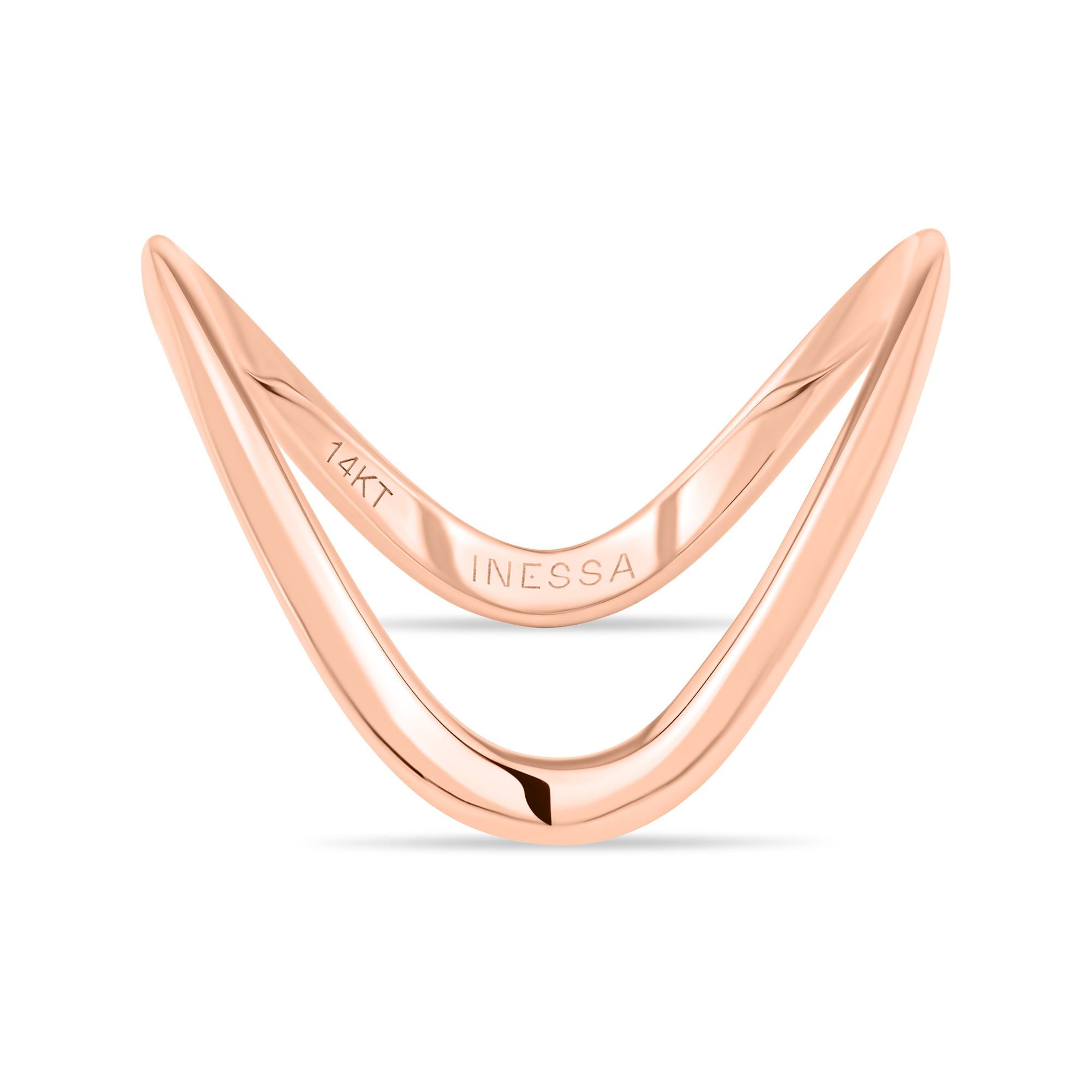 Inessa rose gold sculptural wave ring front view, 14k reclaimed gold artistic design