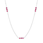 Inessa ruby trio necklace in sterling silver, three bezel-set ruby clusters on adjustable chain