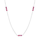 Inessa ruby trio necklace in sterling silver, three bezel-set ruby clusters on adjustable chain