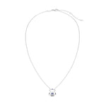 September blue sapphire birthstone lock pendant shown full length displaying chain length and pendant positioning