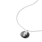 Inessa serpent coin pendant in sterling silver with black ceramic and diamond accents, Renewal Collection transformation jewelry
