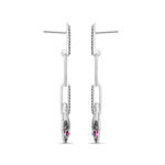 Inessa serpent chain drop earrings in sterling silver with ruby eyes and black diamond accents, Renewal Collection transformation earrings