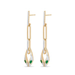 Side view of gold serpent chain drop earrings showing secure post backs and 25mm length for comfortable wear