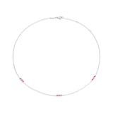 Inessa adjustable ruby trio necklace complete view, recycled sterling silver with ruby stations