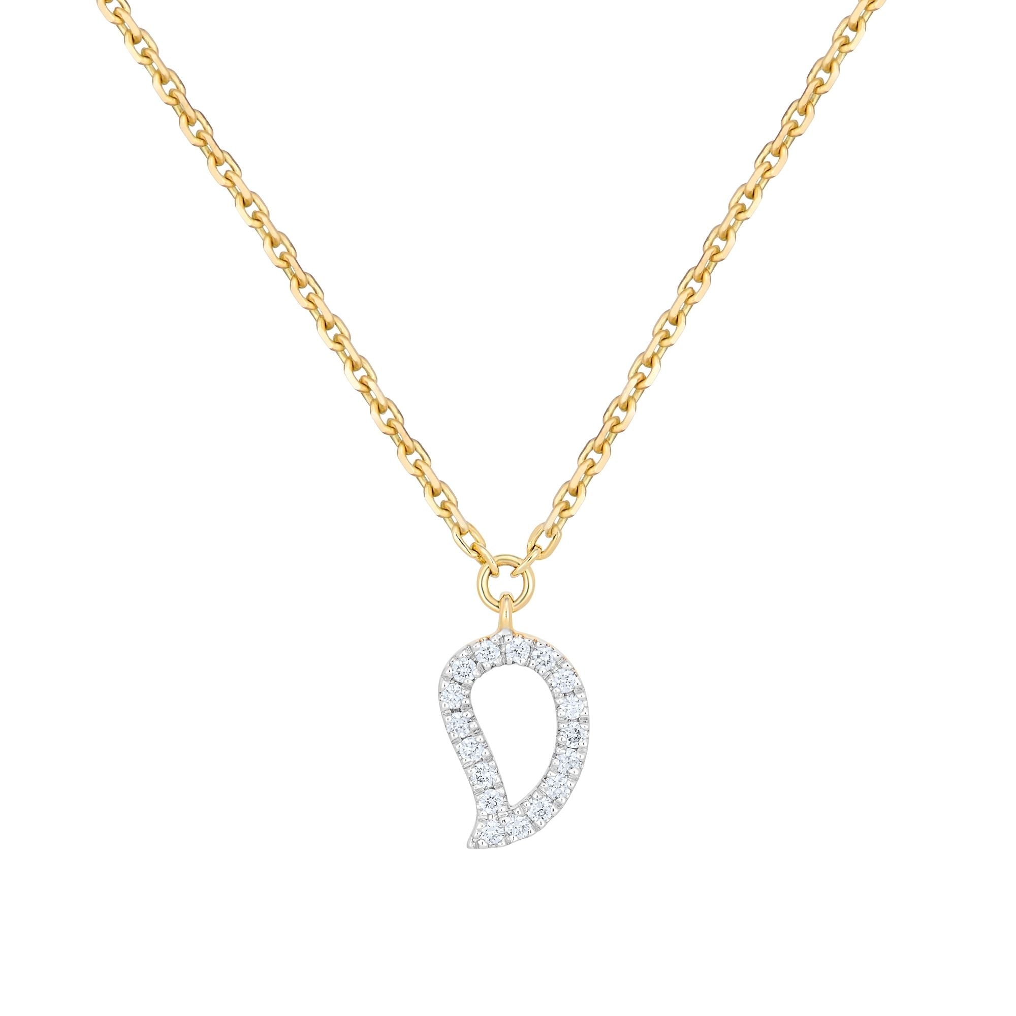 Inessa small gold mango pendant with pave diamond outline on delicate chain, Love Collection layering jewelry