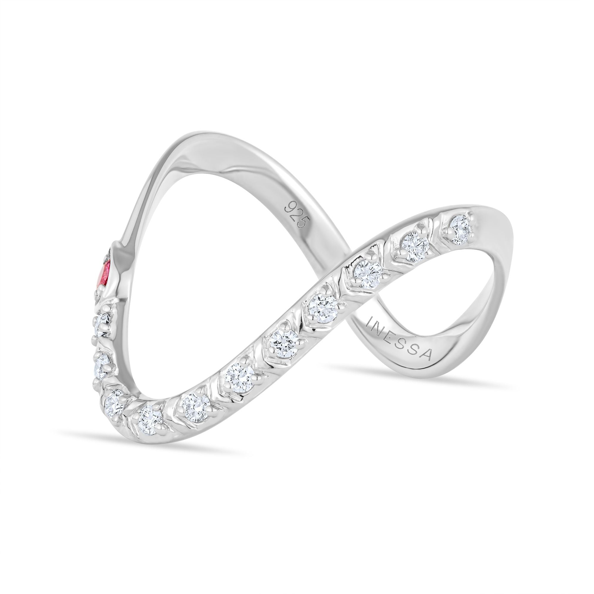 Sterling silver wave rings with pink tourmaline and diamonds from Inessa Confidence Collection