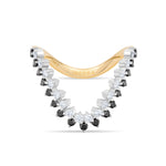 Inessa wave statement ring with black and white diamonds in 14k reclaimed gold, front view