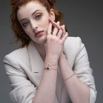 Inessa white ceramic pink tourmaline bracelet professional styling, 14k gold from Strength Collection