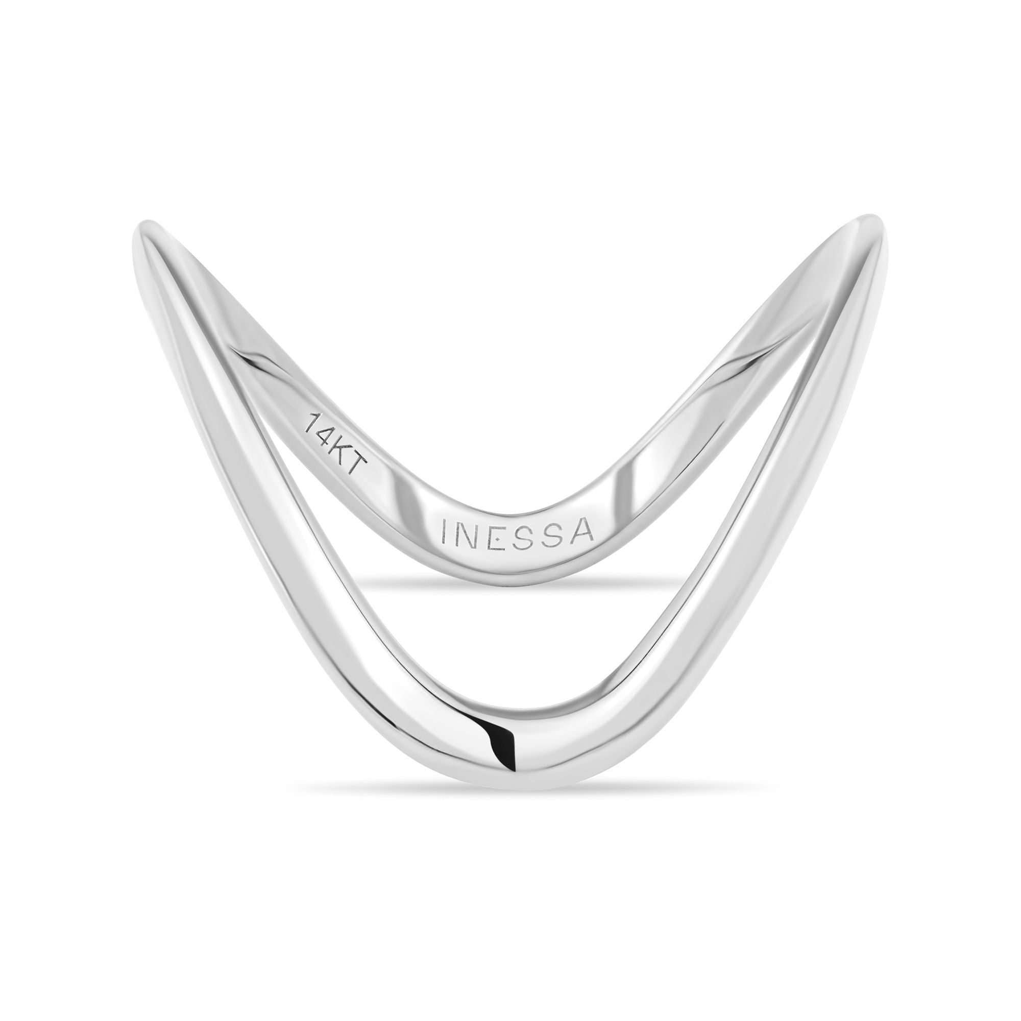 Inessa 14k white gold sculptural wave ring front view, modern minimalist design