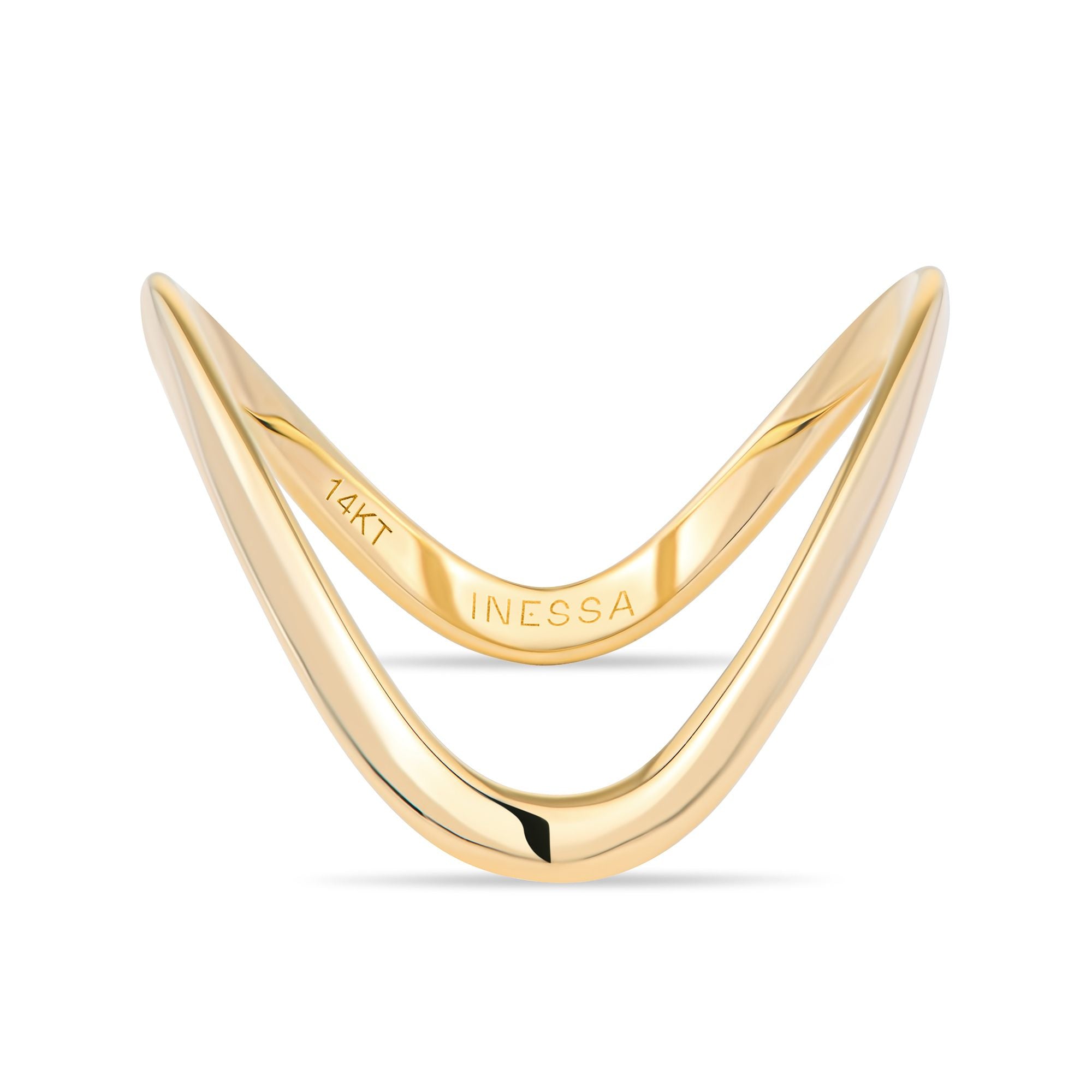 Inessa 14k yellow gold sculptural wave ring front view, contemporary art design