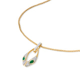 Serpent Pendant Necklace 14K Gold with Emerald & Diamonds